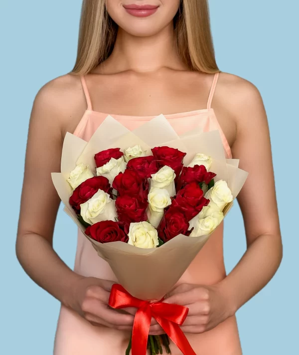 20 White and Red roses